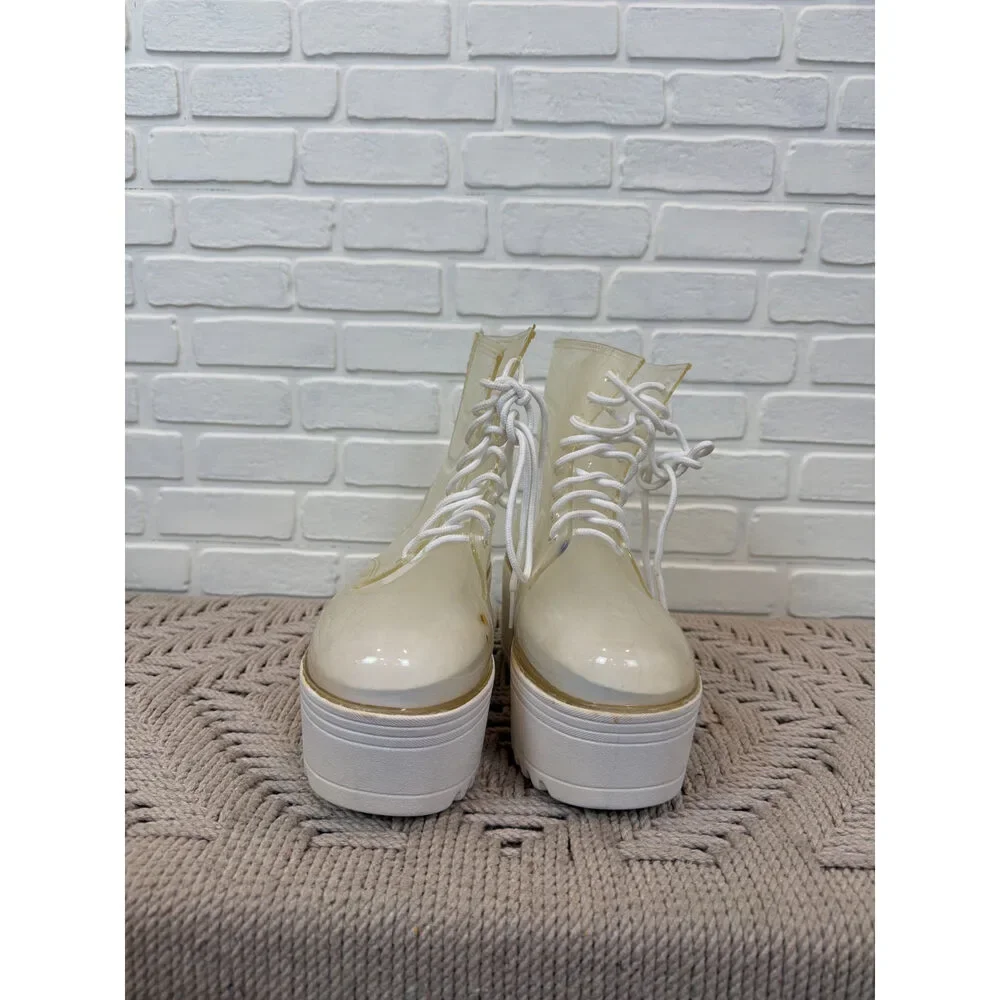 Jeffrey Campbell Clear PVC Platform Lace-Up Ankle Boots Size 7